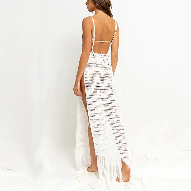 New European and American Knit Crochet Beach Cover-Up Dress