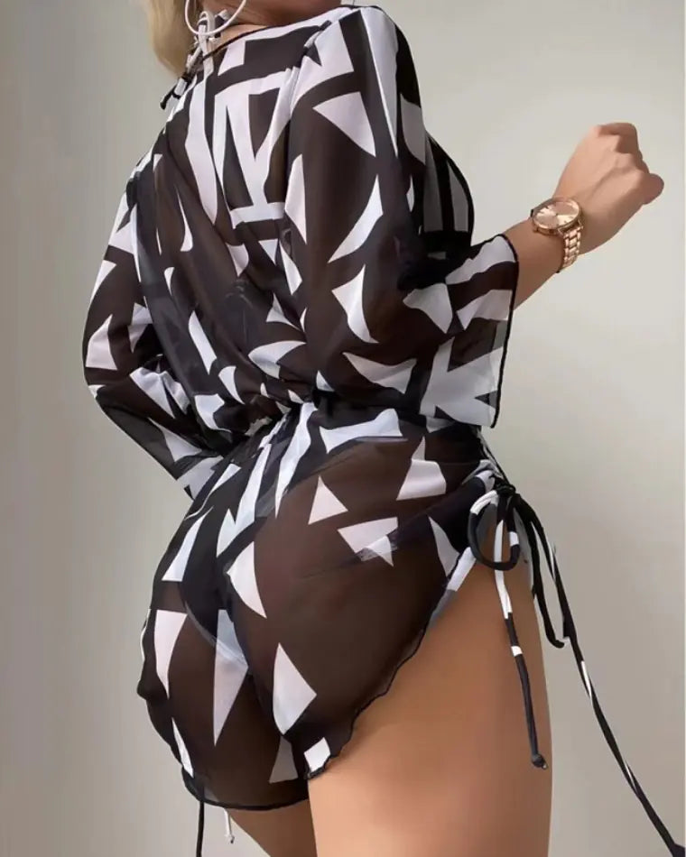 2023 Women's Sexy Three-Piece Swimwear Set with Skirt