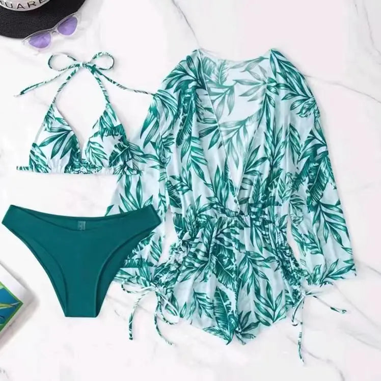 2023 Women's Sexy Three-Piece Swimwear Set with Skirt