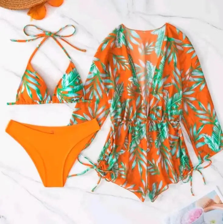 2023 Women's Sexy Three-Piece Swimwear Set with Skirt