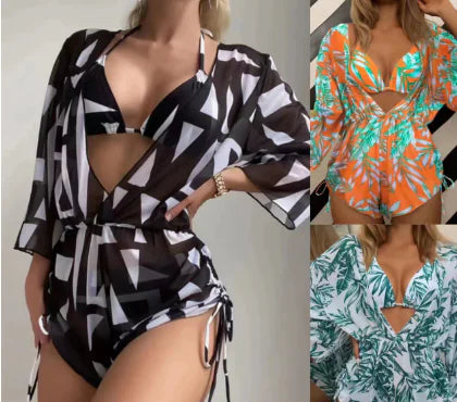 2023 Women's Sexy Three-Piece Swimwear Set with Skirt