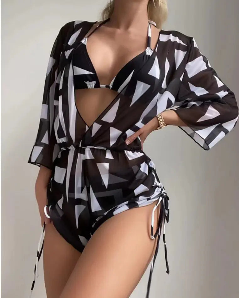2023 Women's Sexy Three-Piece Swimwear Set with Skirt